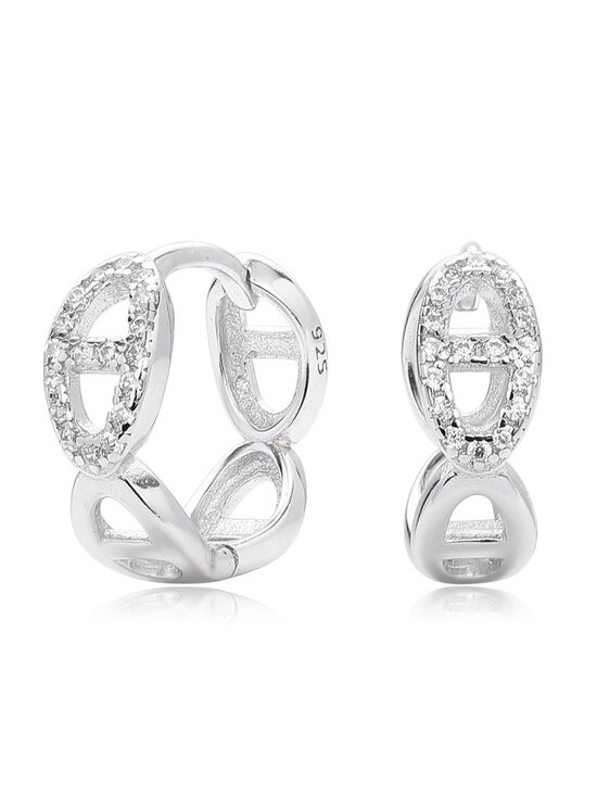 Chelsea Rose Collectons Jewelry - Mariner Link Huggie Style Earrings - 18k White Gold Plated Sterling Silver